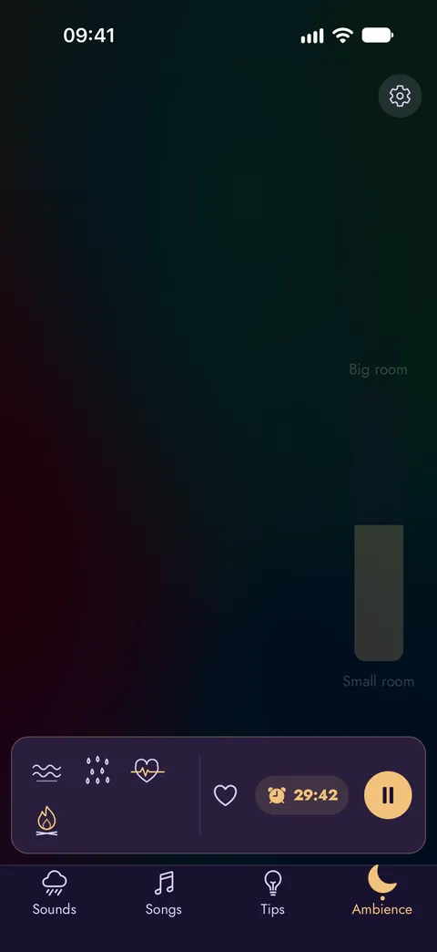 The Ambience screen: a dim, slowly shifting glow with a brightness control