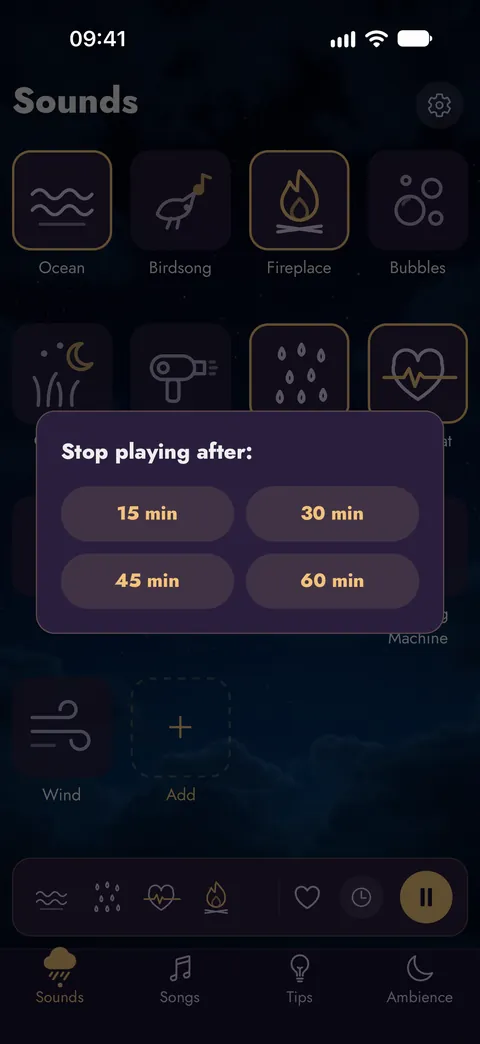 Choosing a sleep timer of 15, 30, 45 or 60 minutes