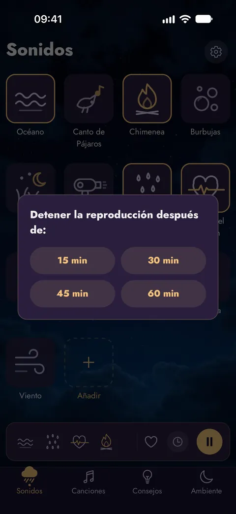 Eligiendo un temporizador de 15, 30, 45 o 60 minutos