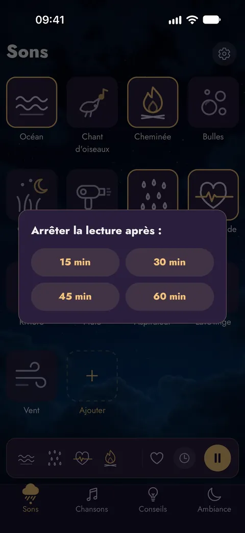 Choix d'une minuterie de 15, 30, 45 ou 60 minutes