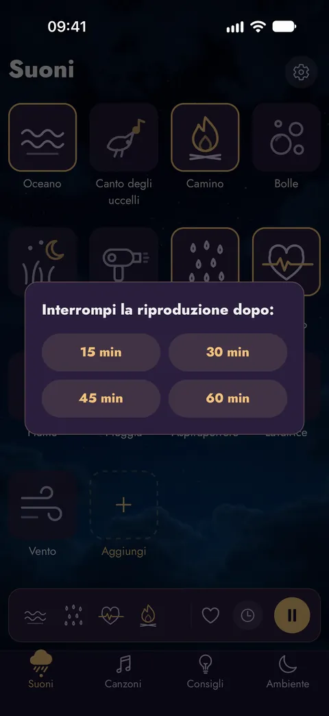 Scelta di un timer per dormire di 15, 30, 45 o 60 minuti